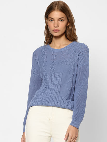 Blue Cable Knit Pullover