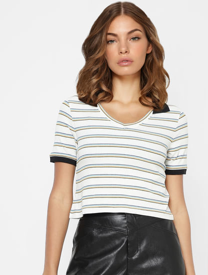 White Striped Cropped T-shirt