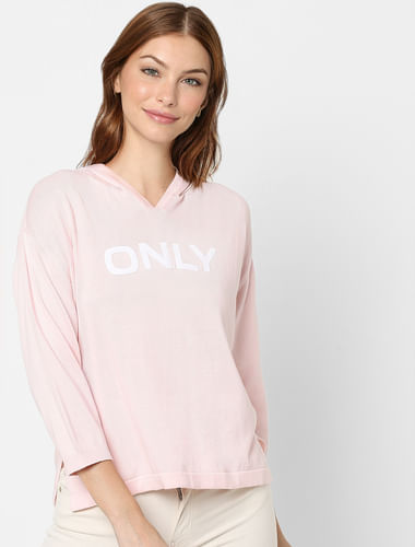 Pink Logo Print Hooded Pullover