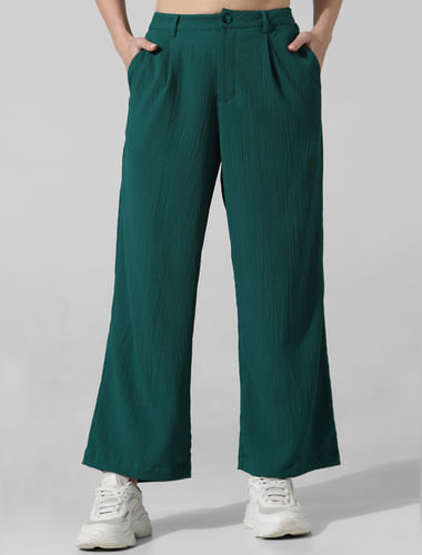 Green Crinkle Weave Co-ord Set Pants