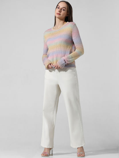 Multi-Colour Rib-Knit Pullover