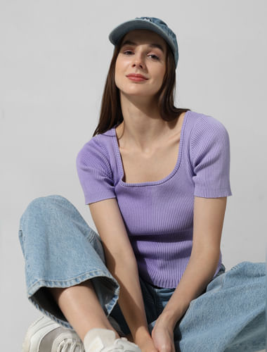 Purple Rib-Knit Top