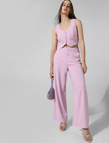 Purple High Rise Co-ord Set Tailored Pants