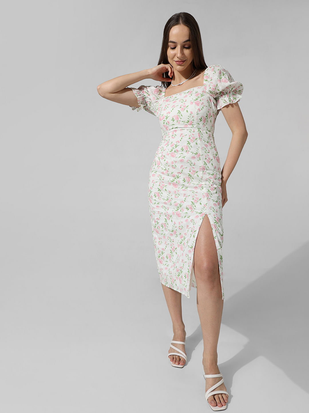 Floral Sequinned Organza Woven Midi Dress | Karen Millen