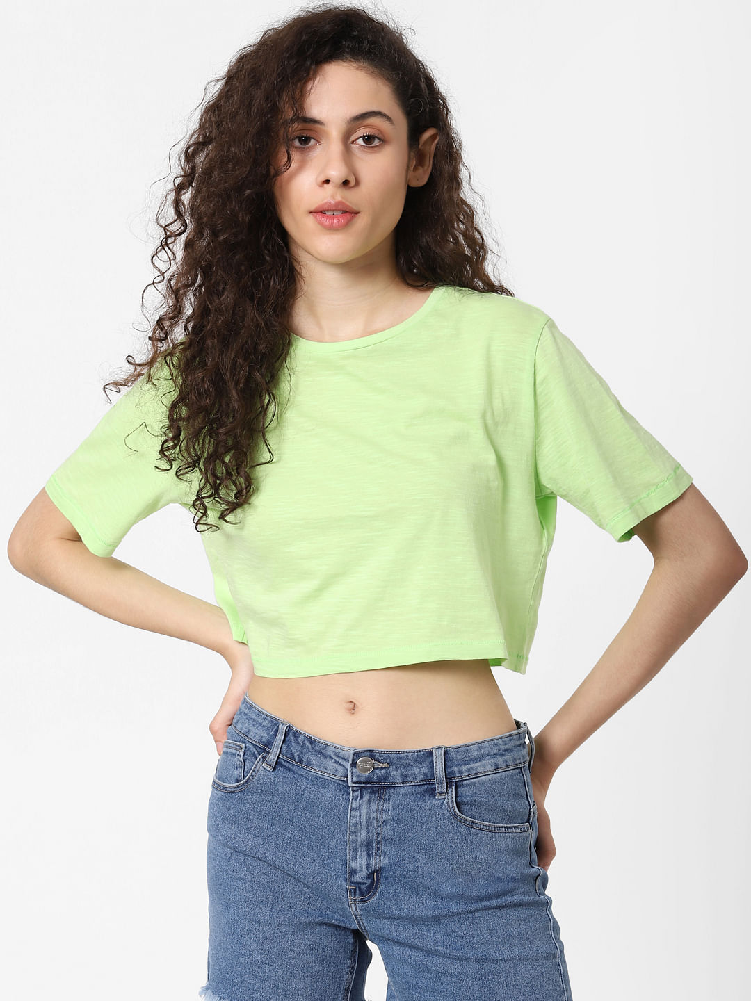 neon t shirt crop top