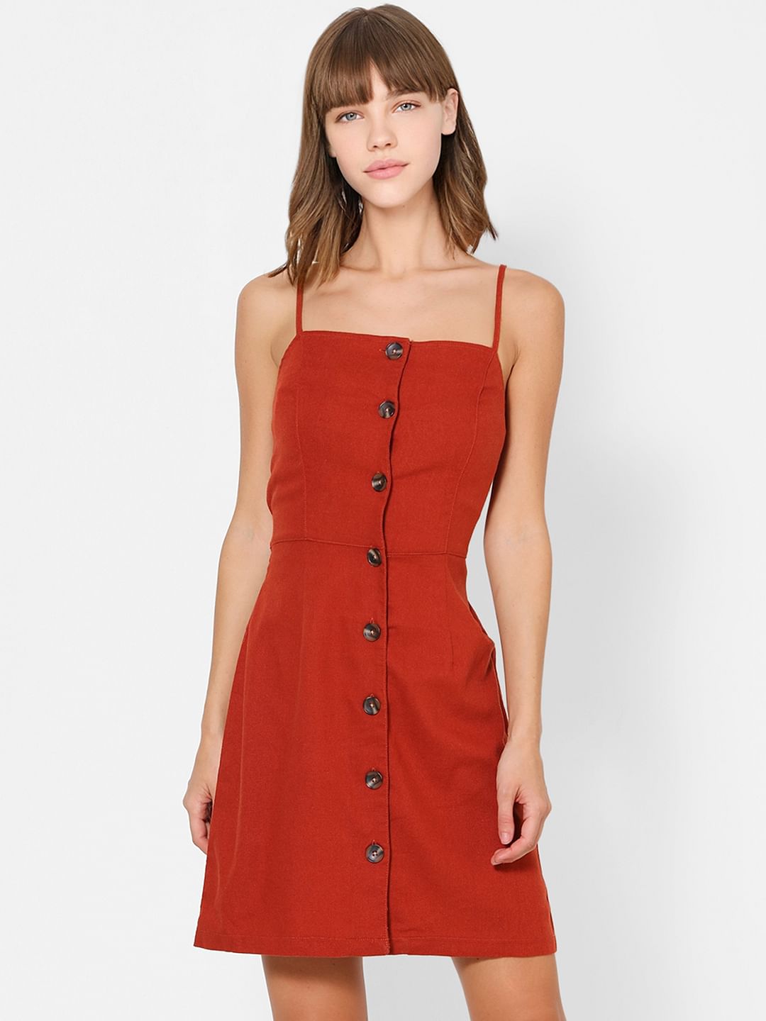 Red Button-Down One Piece Dress