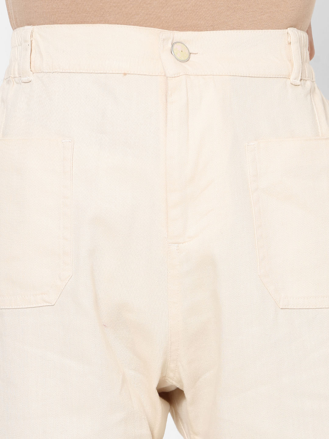 CottonLinen Flat Trousers MenS Off White Casual Plain Trouser