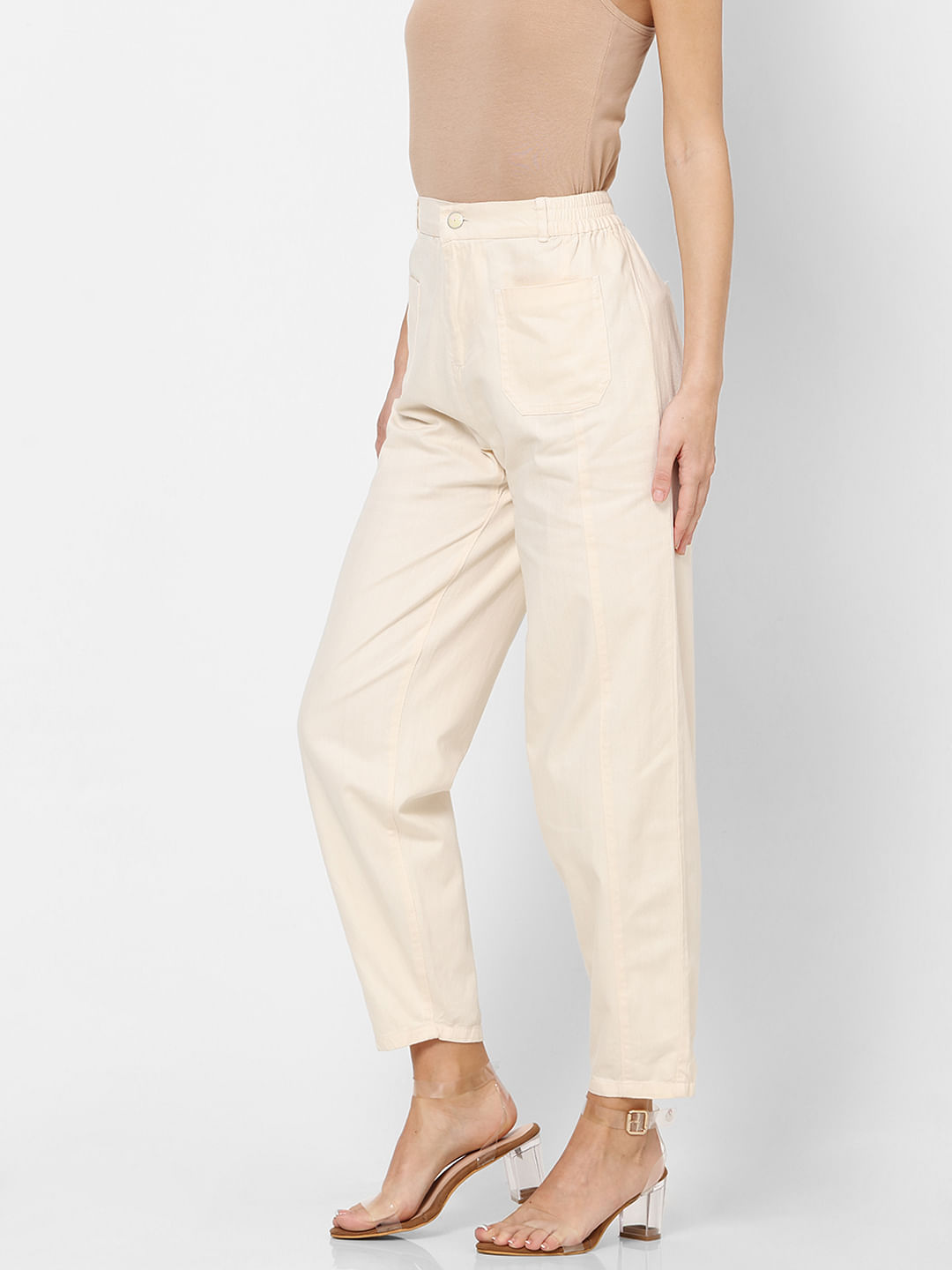 Cbc Vastra COTTON PANTS FOR WOMEN OFF WHITE Womens Off White summer  Trousers Cotton Pants For