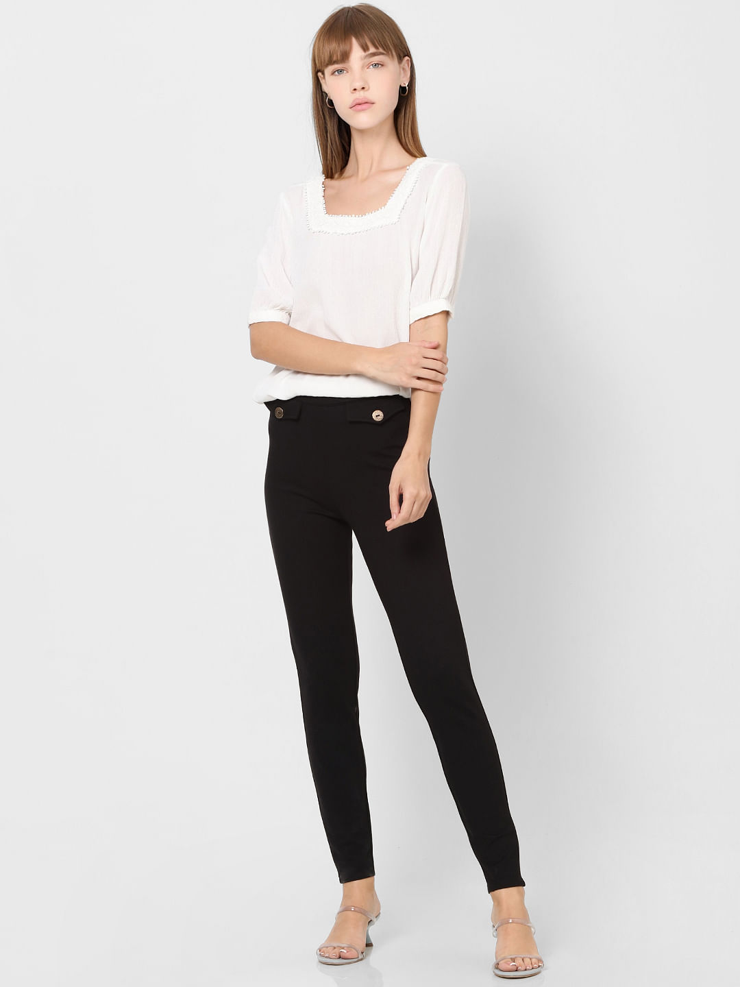 Buy STOP Black Solid Skinny Fit Polyester Blend Womens Formal Leggings   Shoppers Stop