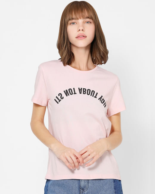 Light Pink Text Print T-shirt