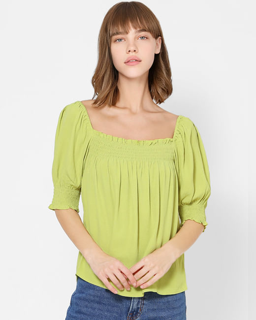 Green Smocked Top