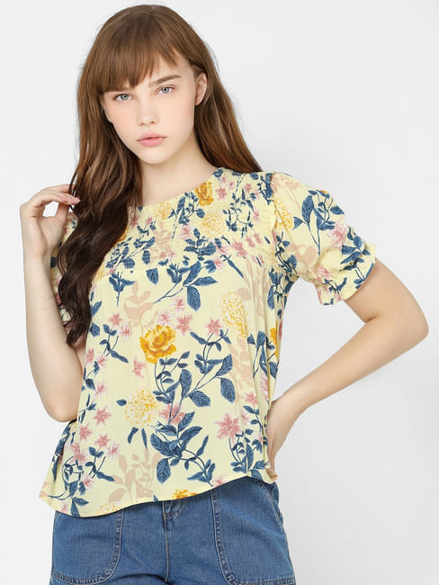 Yellow Floral Smocked Top