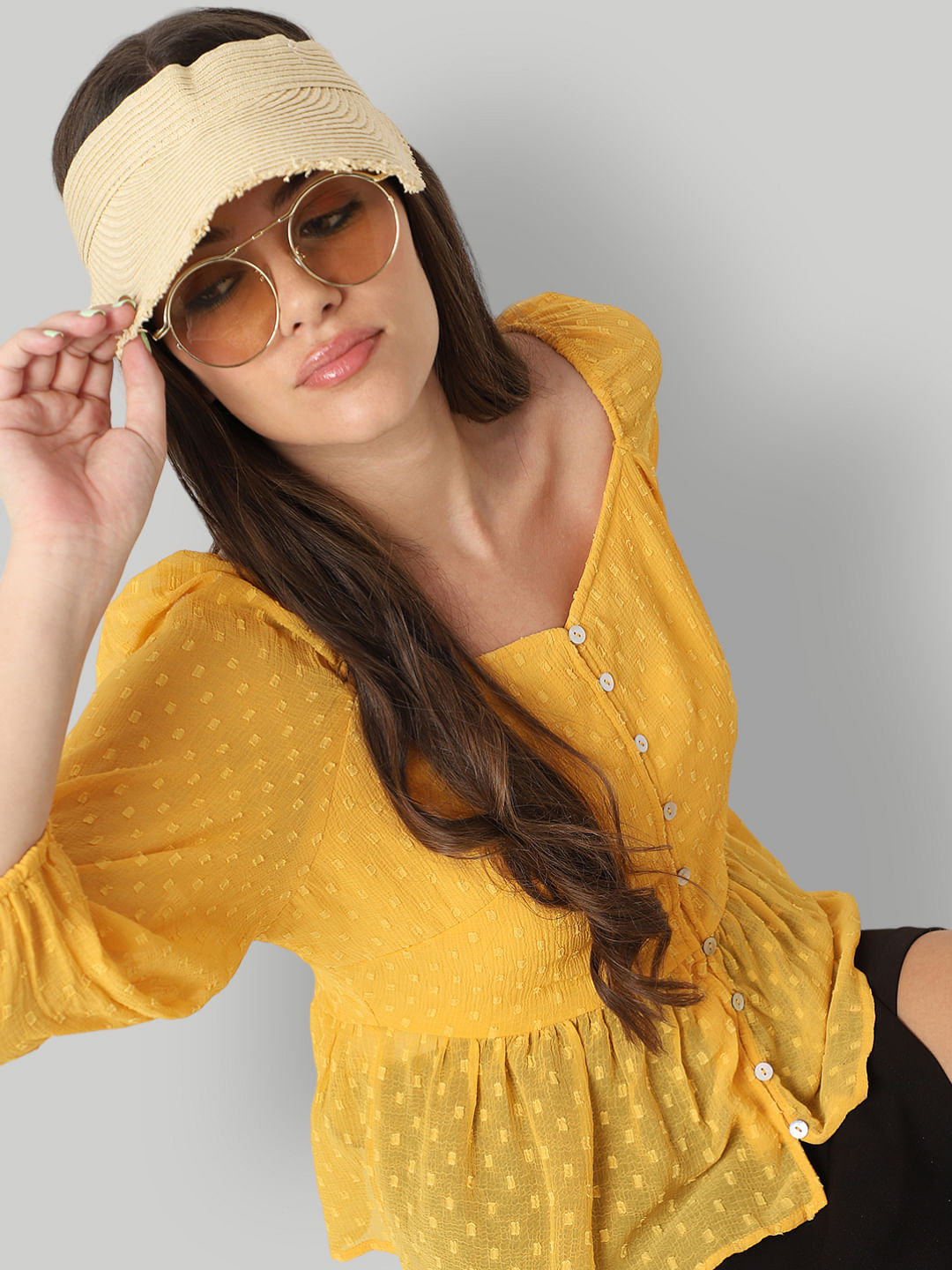 Mustard yellow peplum store top