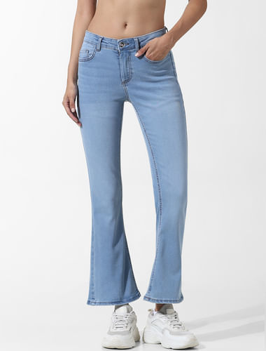 Light Blue Mid Rise Flared Jeans