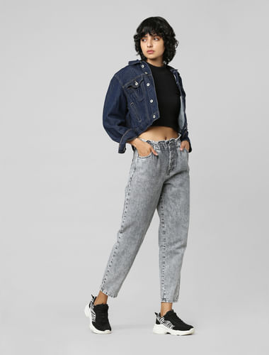 Grey High Rise Paperbag Jeans