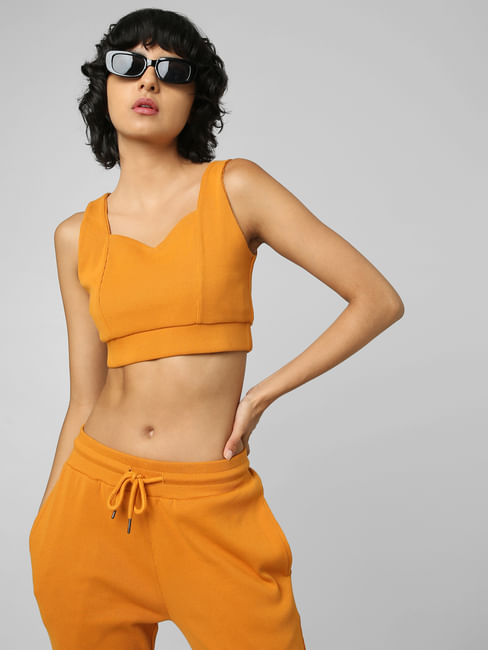 Mustard Ribbed Co-ord Crop Top