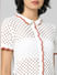 White Pointelle-Knit Polo Shirt