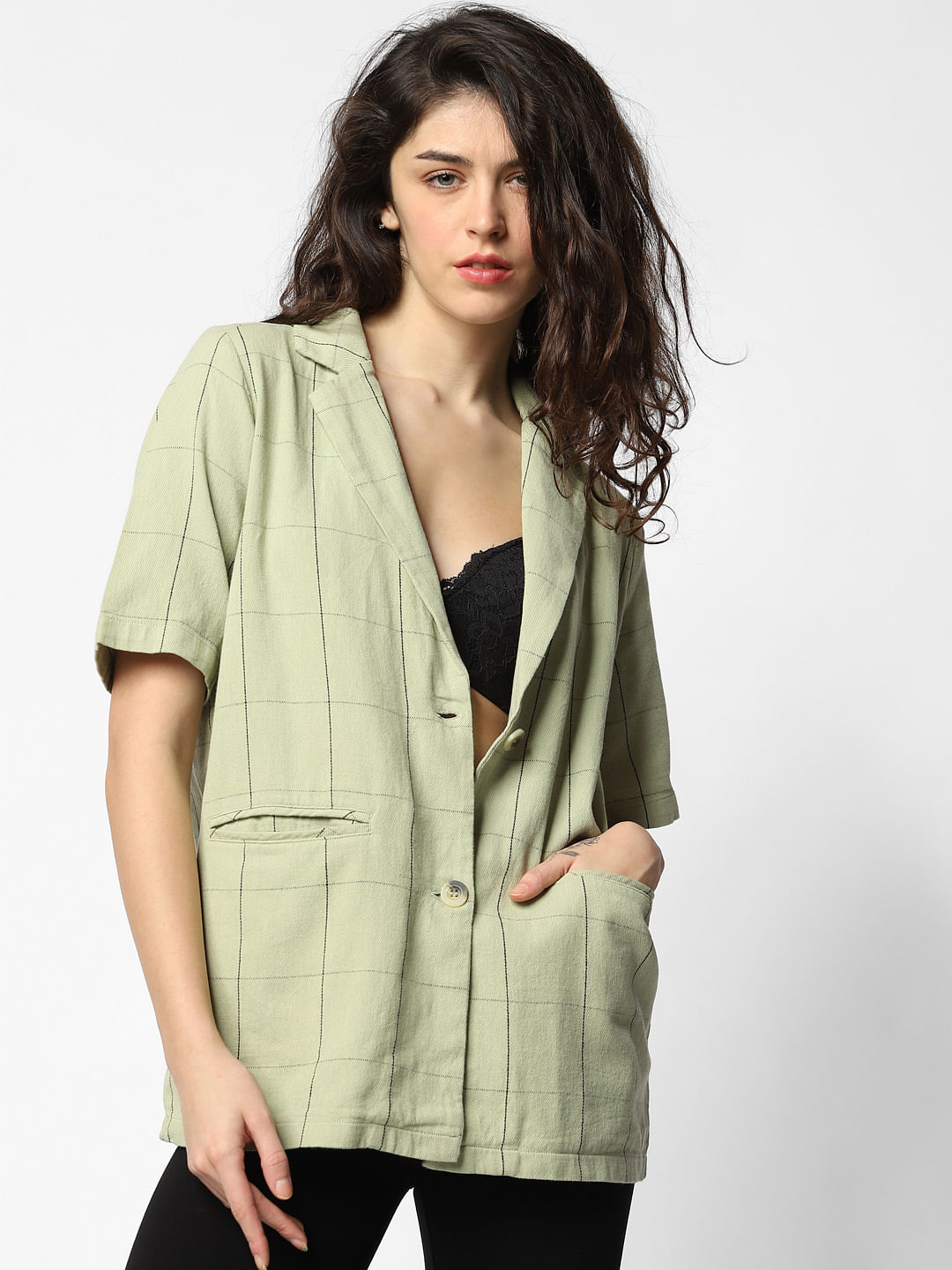 Green check blazer clearance womens