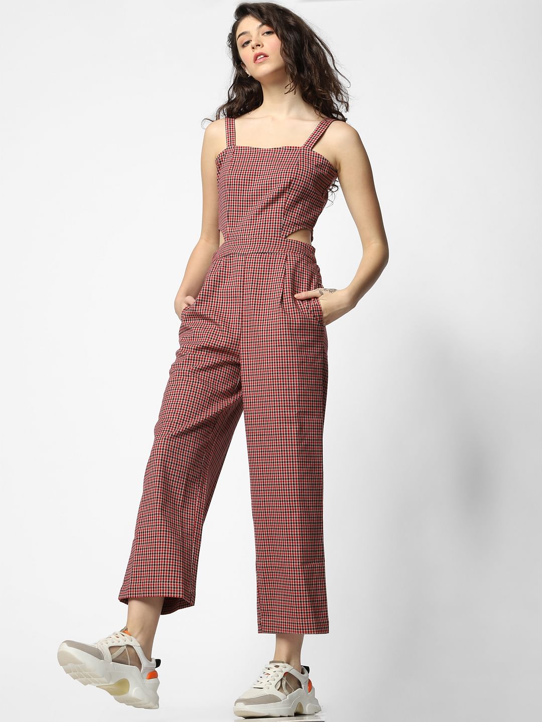 red check jumpsuit