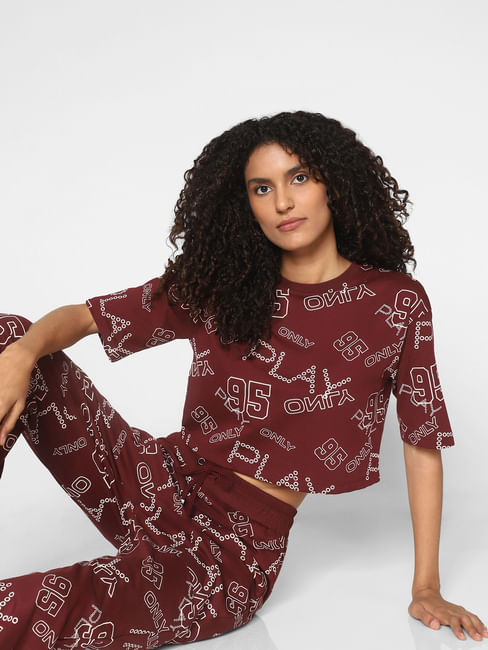 Maroon All Over Print Co-ord Set T-shirt