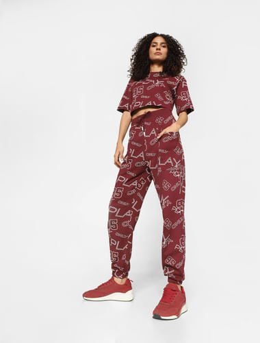 Maroon Mid Rise All Over Print Co-ord Joggers
