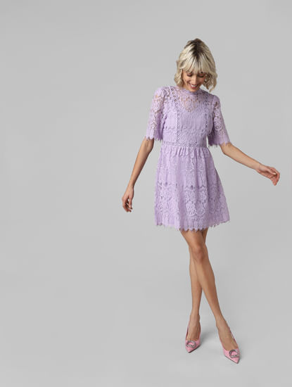Purple Mini Lace Dress