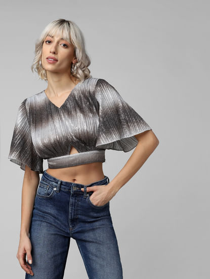 Silver Shimmer Cut-Out Crop Top