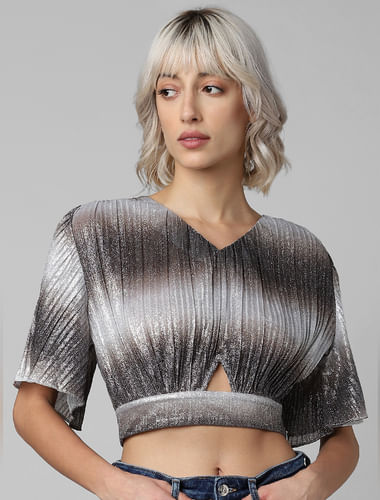 Silver Shimmer Cut-Out Crop Top