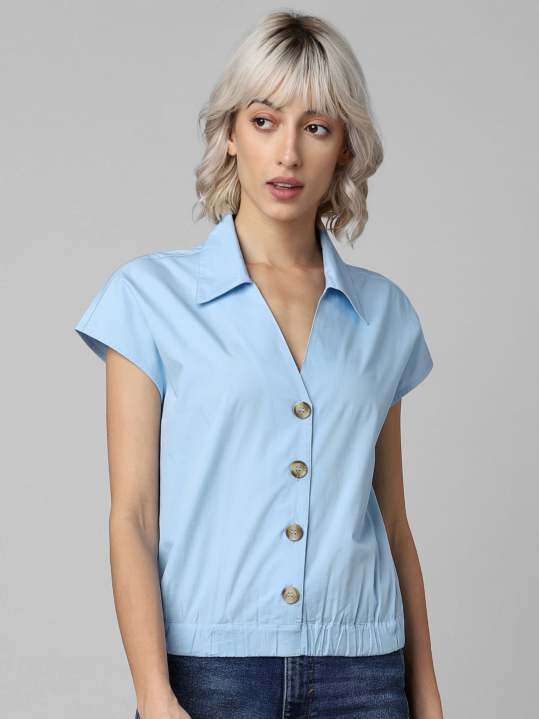 Light blue short hot sale sleeve button up