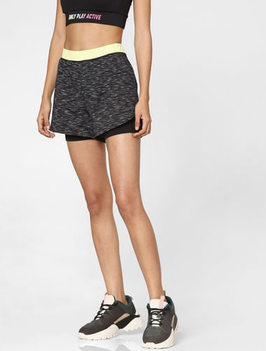 Black Mid Rise Double-Layered Running Shorts