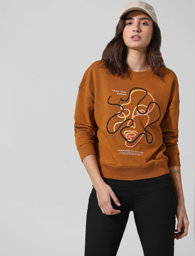 Brown Printed Loose Fit Sweatshirt