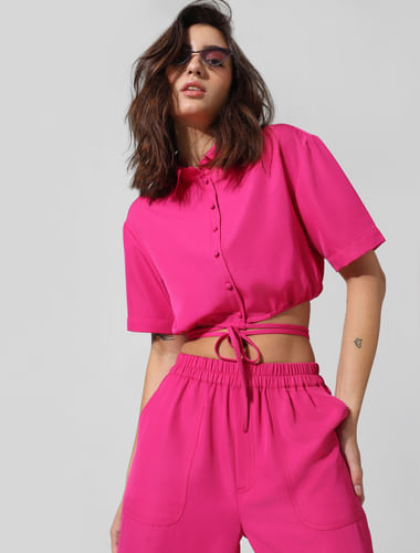 Pink Cropped Co-ord Set Shirt