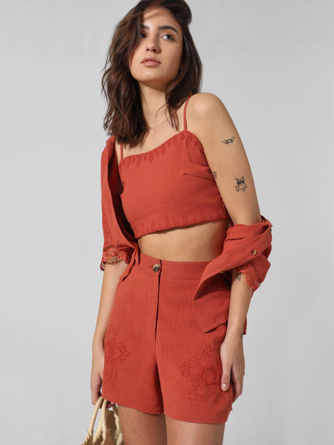Brown Cropped Co-ord Set Top