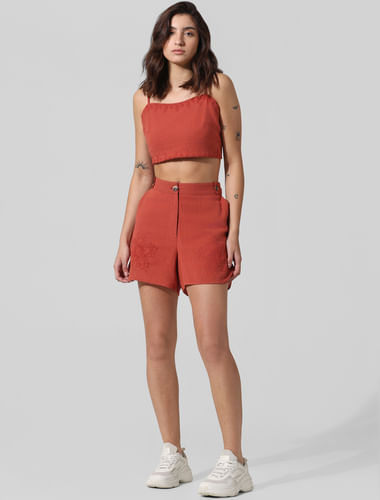 Brown Cropped Co-ord Set Top