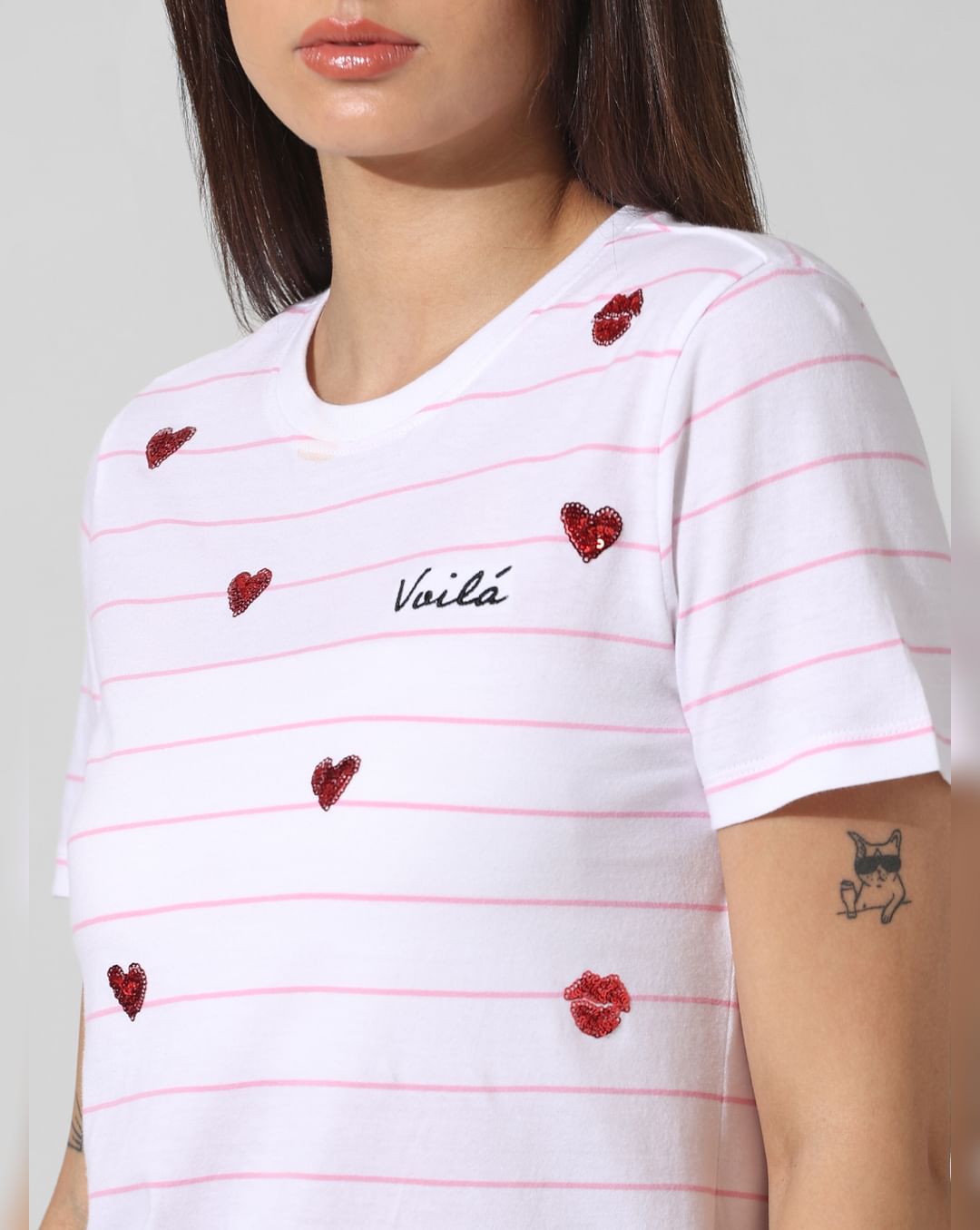 Sequin Heart Patch Striped Tunic Sequin Heart Patch Striped Tunic