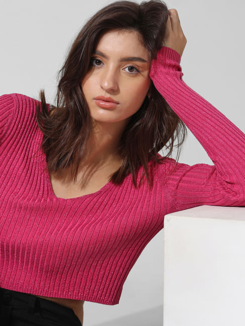 Pink Shimmer Cropped Pullover