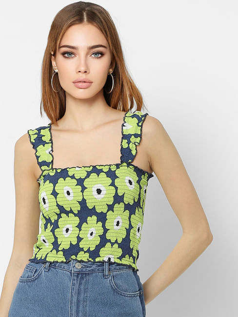 Green Floral Smock Top