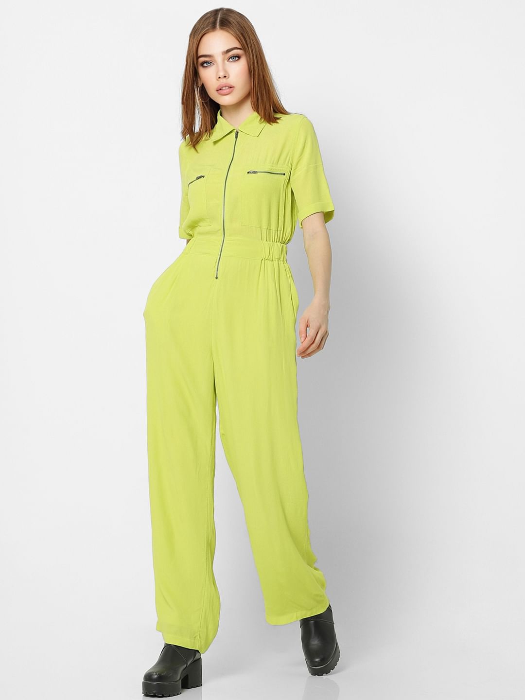 green zip up jumpsuit