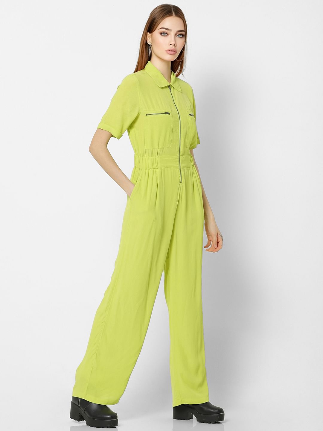 green zip up jumpsuit