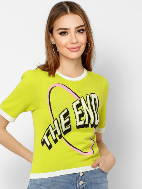 Neon Yellow Graphic Print Pullover