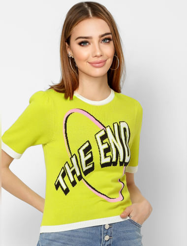 Neon Yellow Graphic Print Pullover