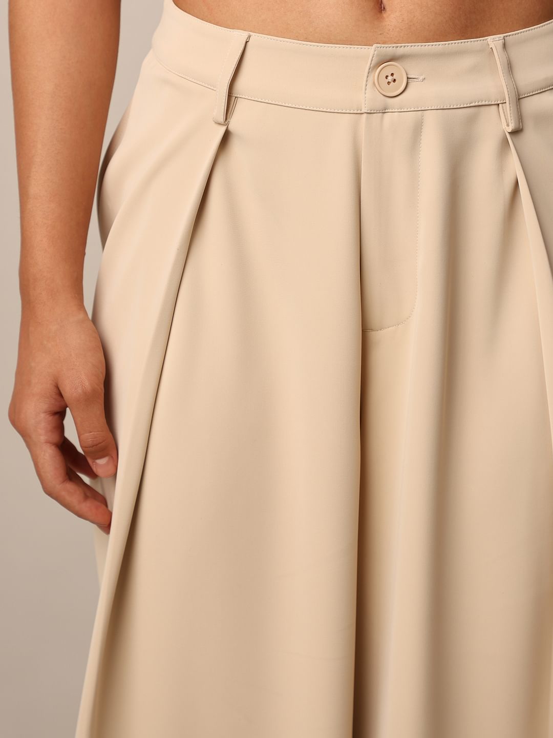 Beige Tailored Wide Leg Pants|901079801-Turtledove