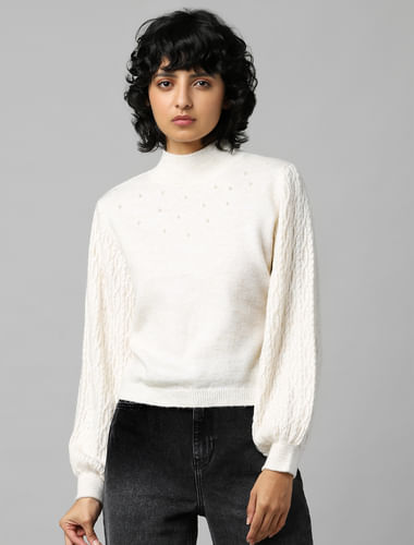 Beige Embellished Pullover