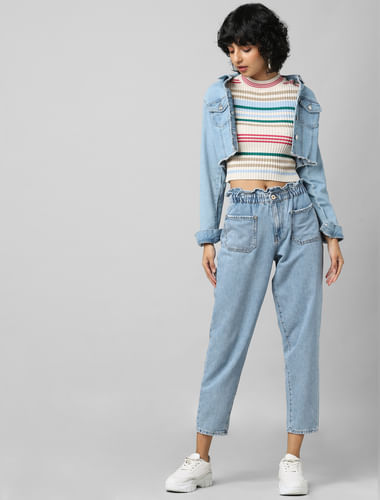 Blue Striped Cropped Pullover
