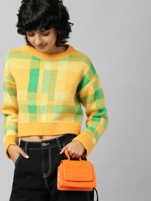 Orange Jacquard Knit Pullover