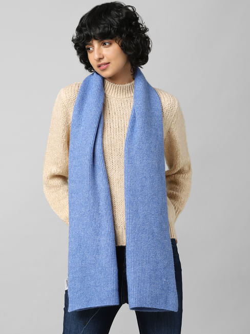 Blue Ribbed Scarf