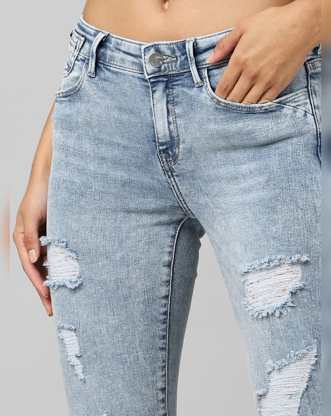 Buy Light Blue Mid Rise Distressed Skinny Jeans For Women - ONLY