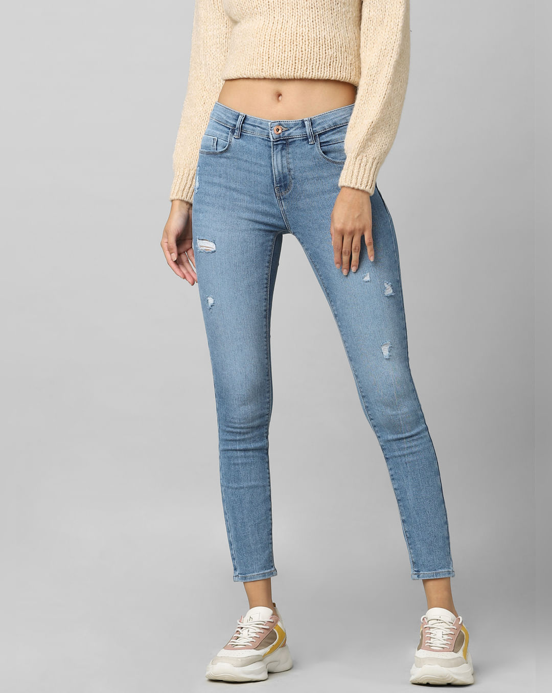 Buy Blue Mid Rise Pushup Distressed Skinny Jeans For Women - ONLY