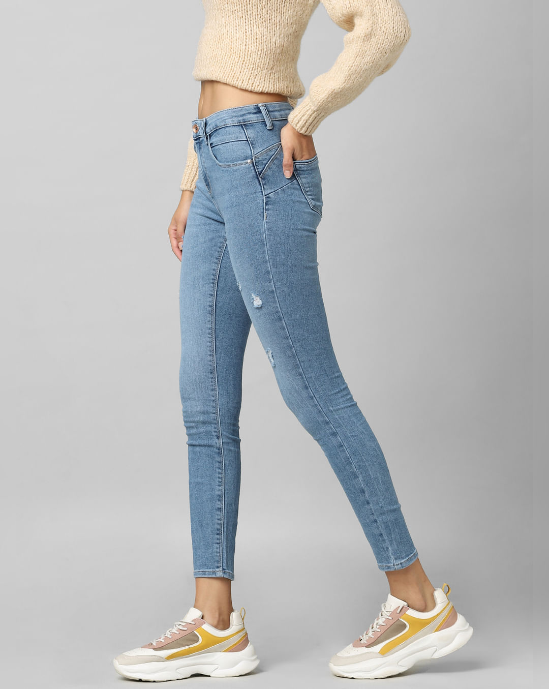 Buy Blue Mid Rise Pushup Distressed Skinny Jeans For Women - ONLY
