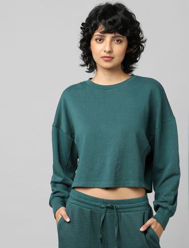 Green Cropped Co-ord Sweatshirt